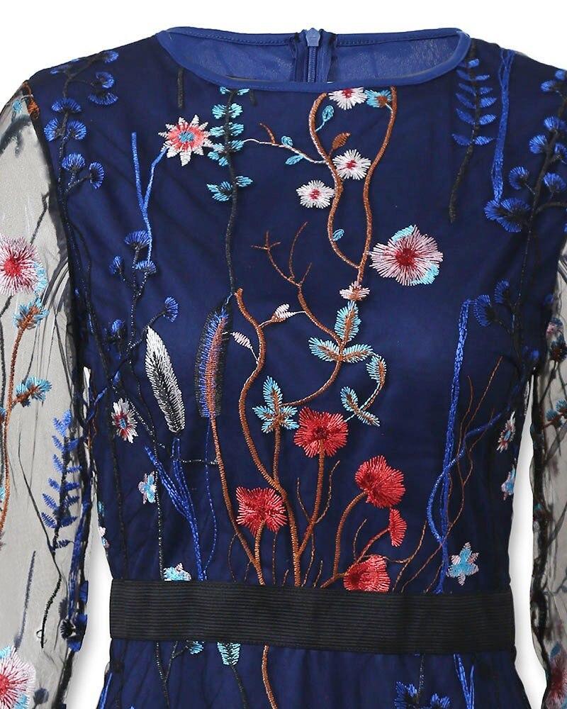 Floral Embroidery Mesh Sleeve Mini Dress Mssaz Desses