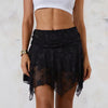 Floral Lace Sheer Asymmetric Frill Hem Soft Lined Low Rise Waist Mini Skirts Mssza