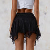 Floral Lace Sheer Asymmetric Frill Hem Soft Lined Low Rise Waist Mini Skirts Mssza