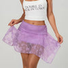 Floral Lace Sheer Asymmetric Frill Hem Soft Lined Low Rise Waist Mini Skirts Mssza