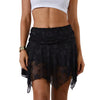 Floral Lace Sheer Asymmetric Frill Hem Soft Lined Low Rise Waist Mini Skirts Mssza