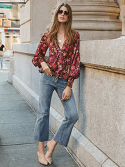 Floral Print Bohemian Long Sleeves Polyester Tops Mssza