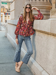 Floral Print Bohemian Long Sleeves Polyester Tops Mssza