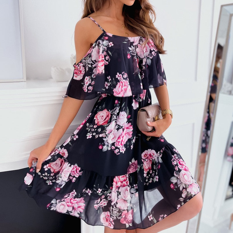 Backless Off Shoulder Floral Print Boho Beach Dress Mssaz Desses