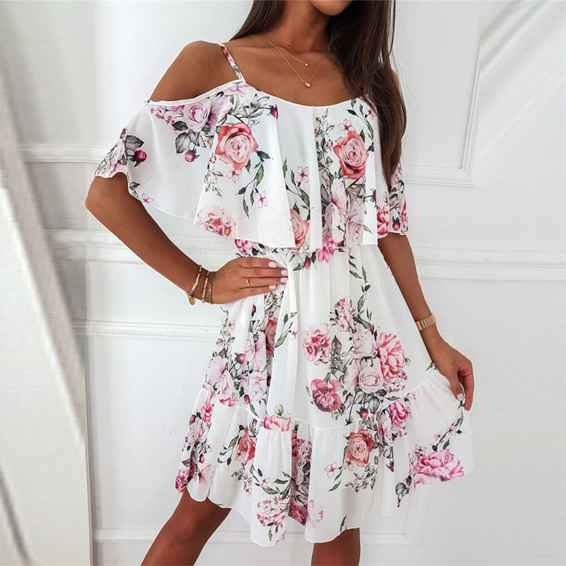 Backless Off Shoulder Floral Print Boho Beach Dress Mssaz Desses