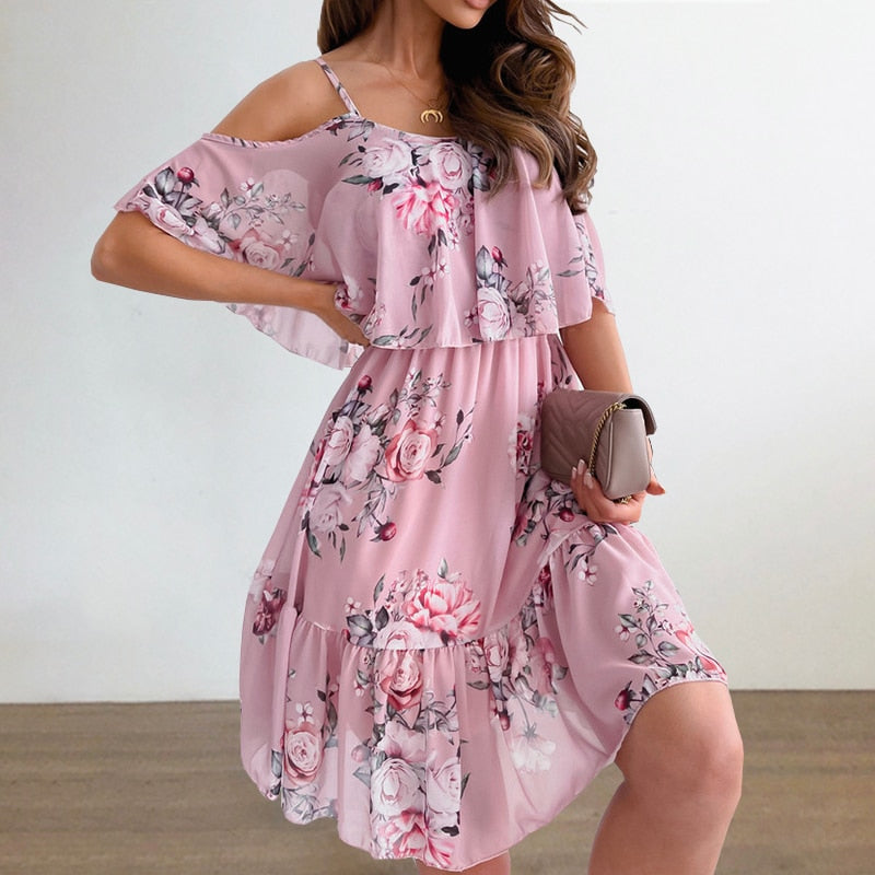 Backless Off Shoulder Floral Print Boho Beach Dress Mssaz Desses
