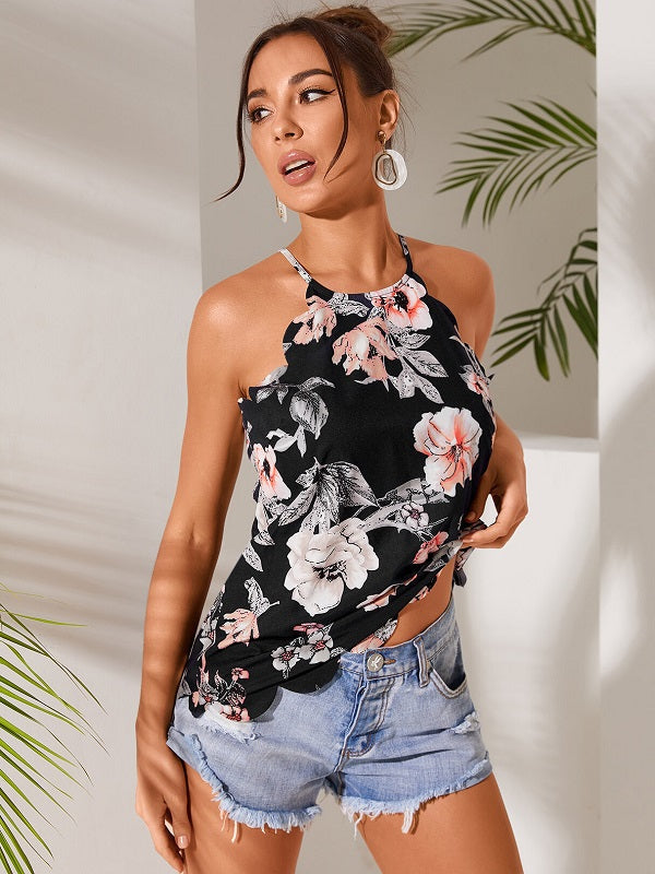 Floral Print Halter Sleeveless Cami Mssza