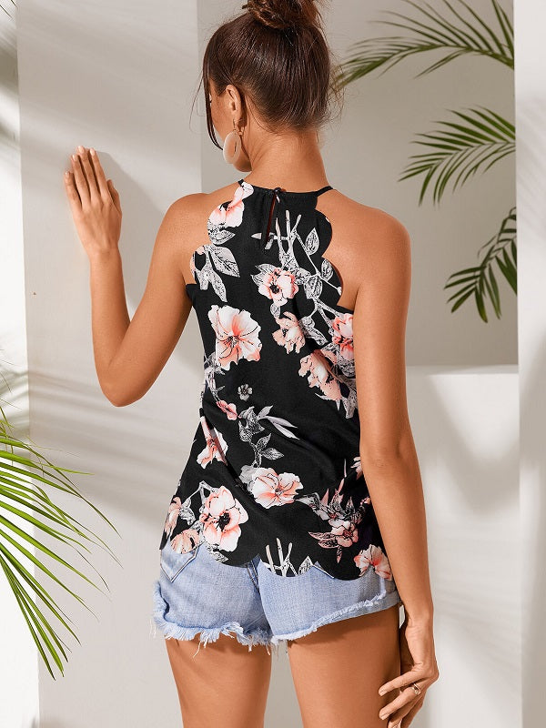Floral Print Halter Sleeveless Cami Mssza