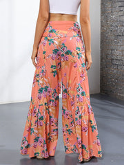 Floral Print Lace Up Polyester Pants Trousers Mssza