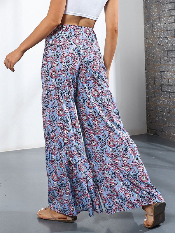 Floral Print Lace Up Polyester Pants Trousers Mssza