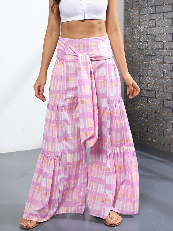 Floral Print Lace Up Polyester Pants Trousers Mssza