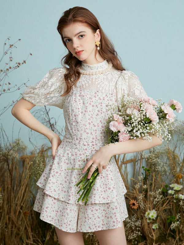 Floral Print Layered Open Back Knotted Adjustable Strap Jumpsuit Mssza