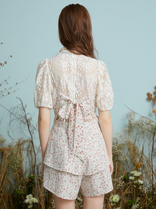 Floral Print Layered Open Back Knotted Adjustable Strap Jumpsuit Mssza
