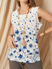Floral Print O-neck Sleeveless Vintage Tank Top Mssza