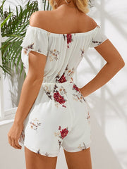 Floral Print  Short Sleeve Off-shoulder Casual Romper Mssza