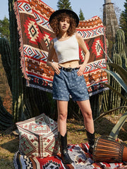 Floral Print Pocket Casual Denim Shorts Mssza