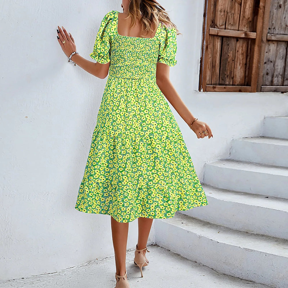 Split Swing Short Sleeve Floral Print Scoop Neck Plus Size Beach Boho Dress Mssaz Desses