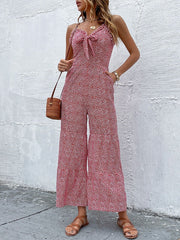 Floral Print Straps Neck Sleeveless Polyester One Piece Outfit Mssza