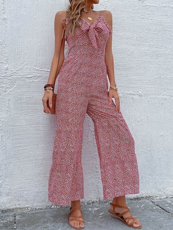 Floral Print Straps Neck Sleeveless Polyester One Piece Outfit Mssza