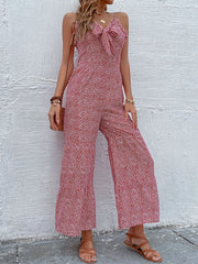 Floral Print Straps Neck Sleeveless Polyester One Piece Outfit Mssza