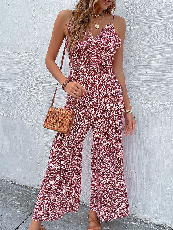 Floral Print Straps Neck Sleeveless Polyester One Piece Outfit Mssza