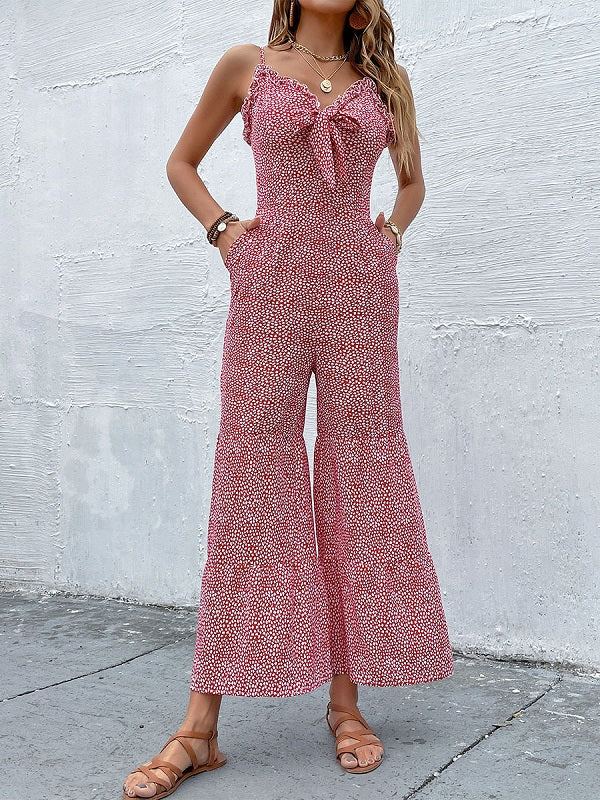 Floral Print Straps Neck Sleeveless Polyester One Piece Outfit Mssza