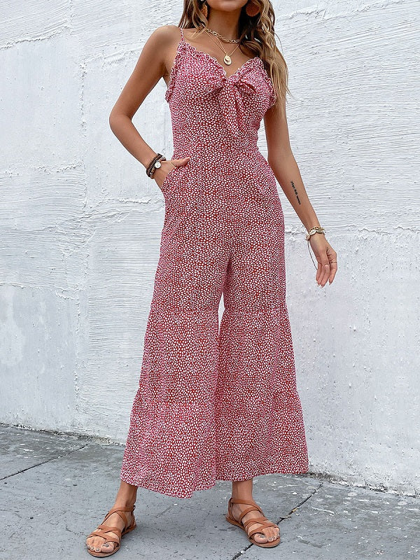 Floral Print Straps Neck Sleeveless Polyester One Piece Outfit Mssza