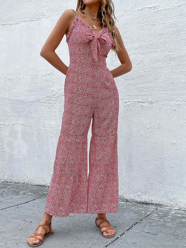 Floral Print Straps Neck Sleeveless Polyester One Piece Outfit Mssza