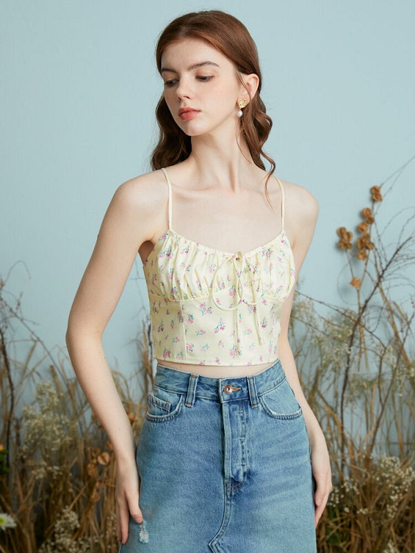 Floral Print Tie Zip Open Back Cropped Cami Mssza