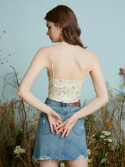 Floral Print Tie Zip Open Back Cropped Cami Mssza