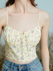 Floral Print Tie Zip Open Back Cropped Cami Mssza