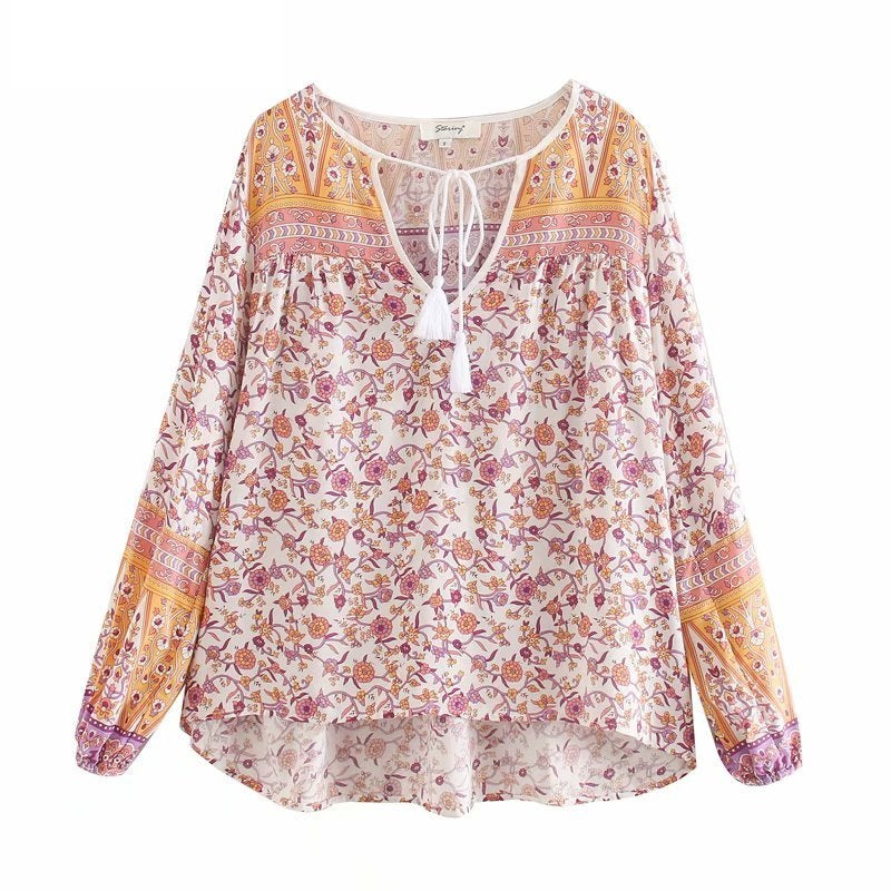 Floral Print tassel Loose Blouses Mssza