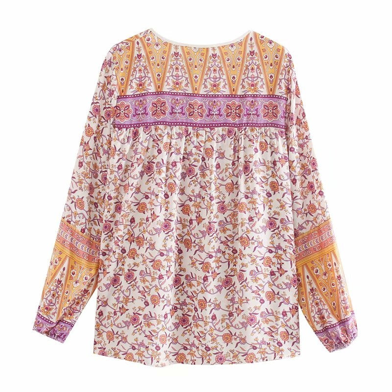 Floral Print tassel Loose Blouses Mssza