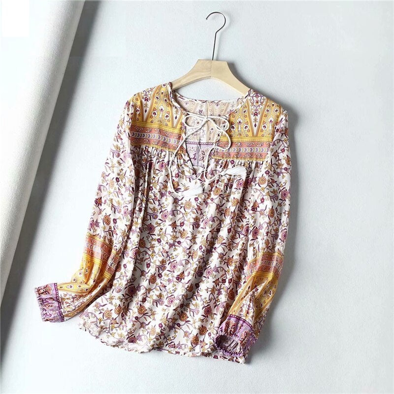 Floral Print tassel Loose Blouses Mssza