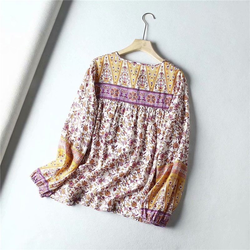 Floral Print tassel Loose Blouses Mssza