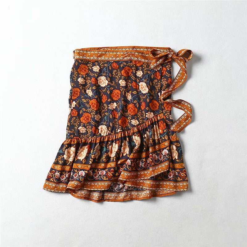 Floral Printed Bohemian Short Skirt Mssza