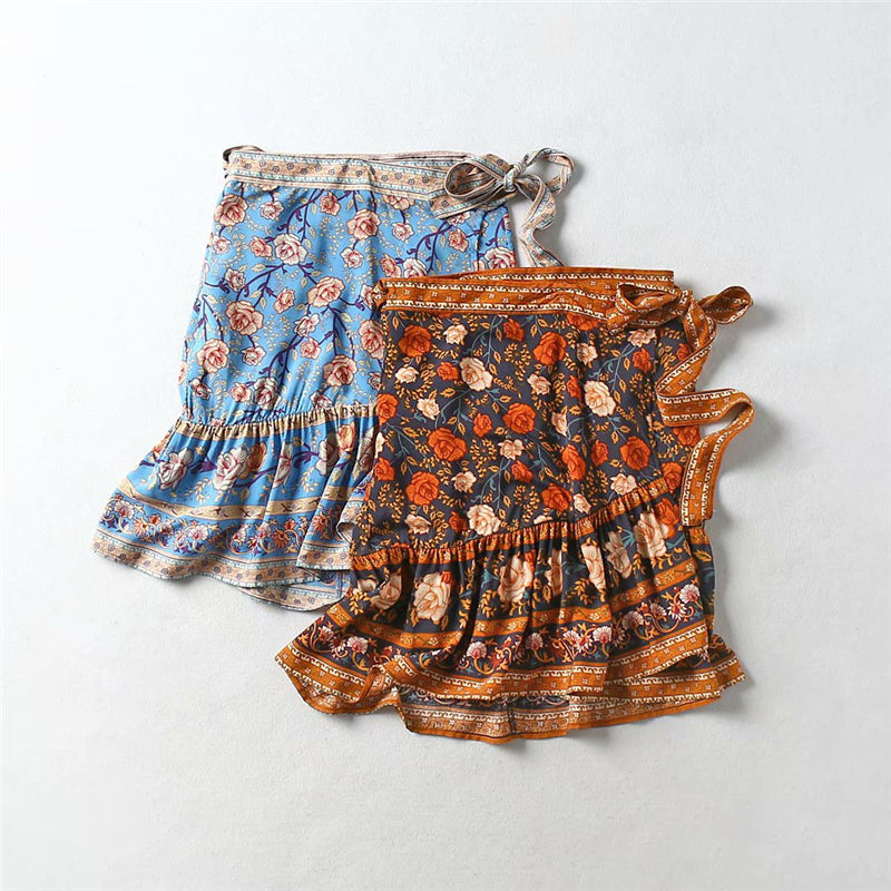 Floral Printed Bohemian Short Skirt Mssza