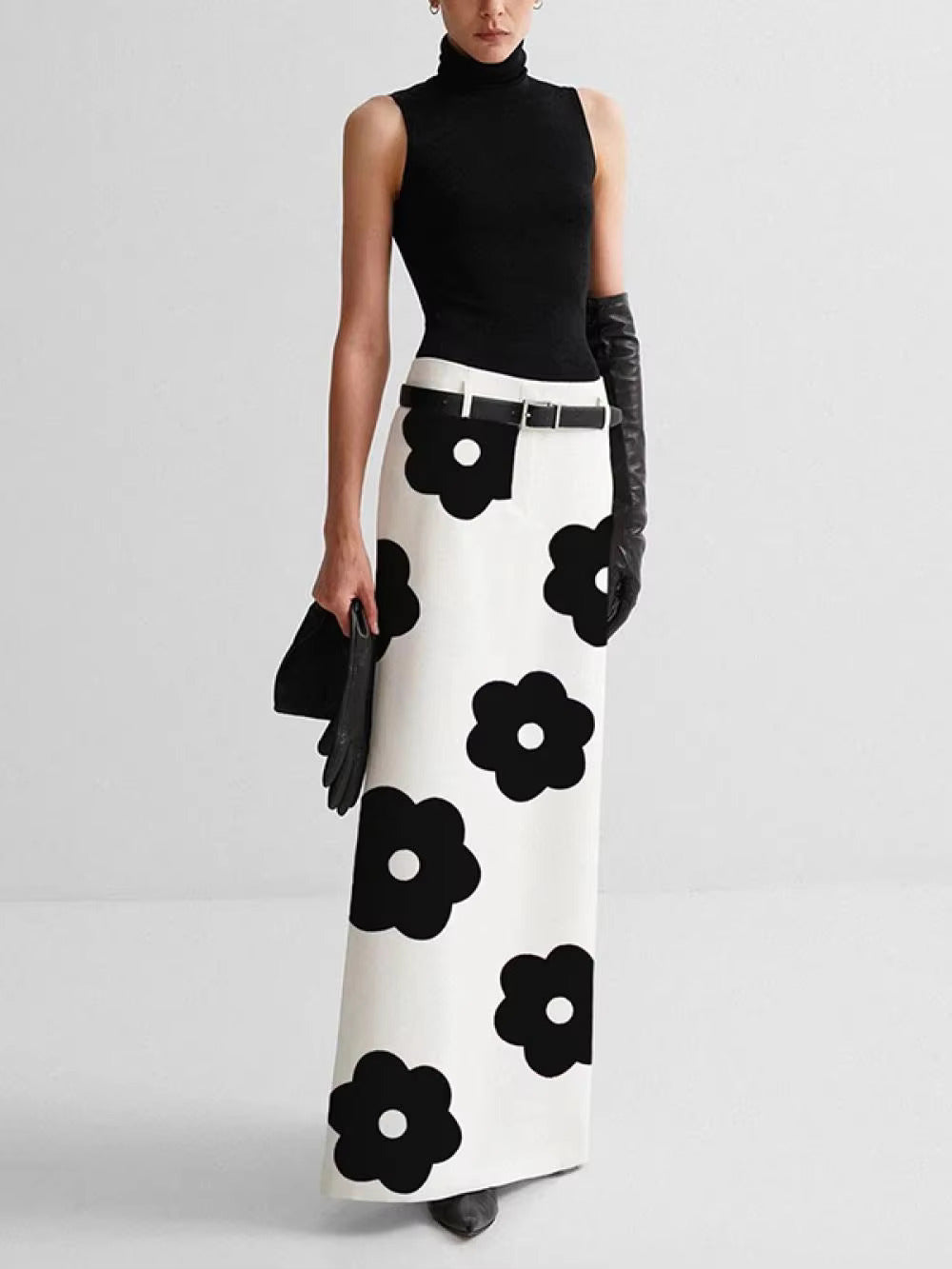 Floral Printed High Waist Fit H-Line Elegant And Vintage Maxi Skirt Mssza