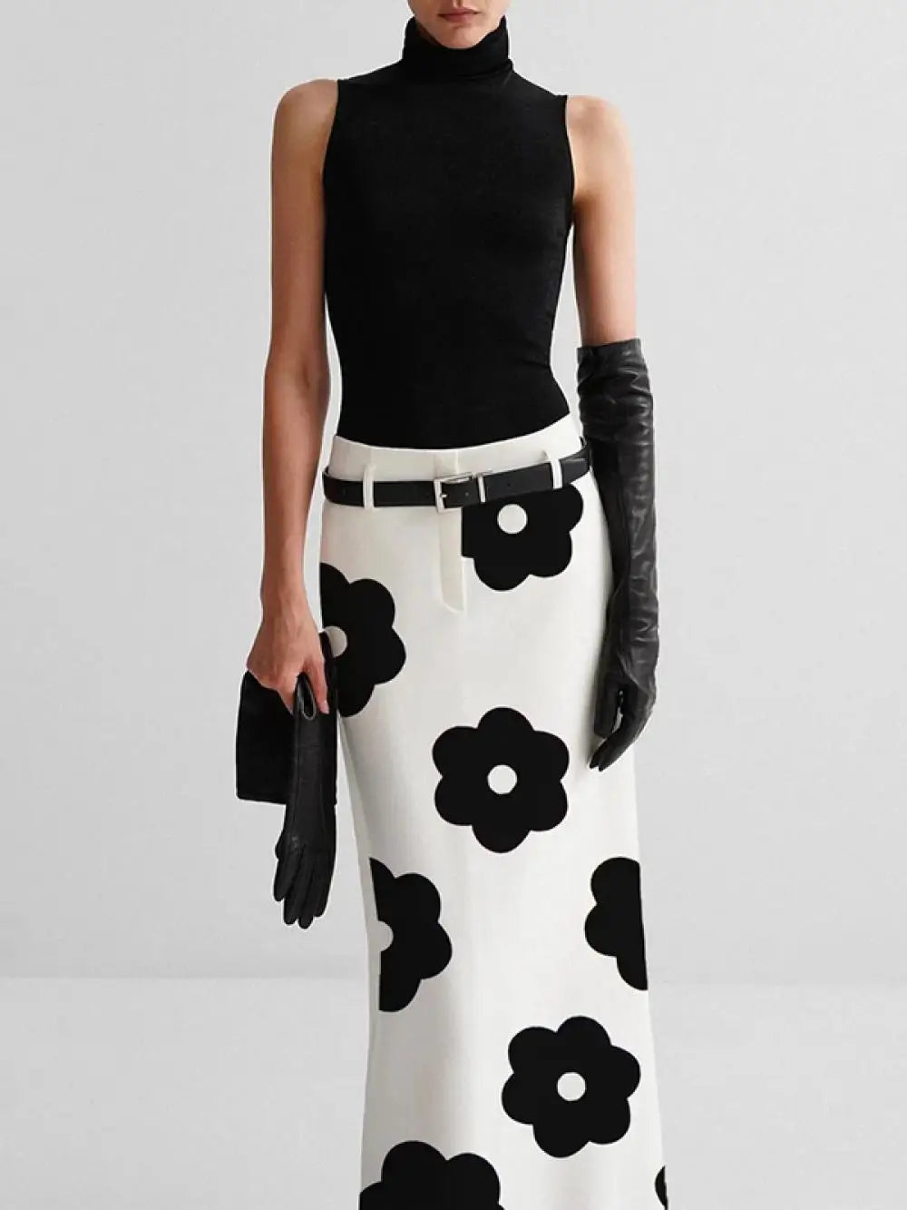 Floral Printed High Waist Fit H-Line Elegant And Vintage Maxi Skirt Mssza