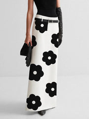 Floral Printed High Waist Fit H-Line Elegant And Vintage Maxi Skirt Mssza