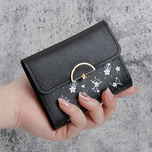 Floral Printed PU Large Capacity Short Wallet Mssza