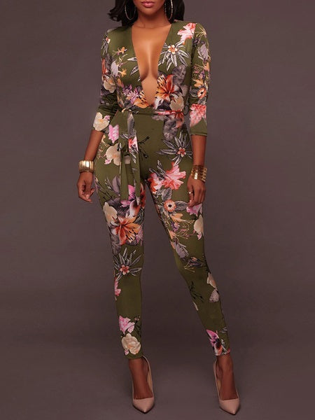 Floral Printed Stretch Polyester Playsuit Mssza