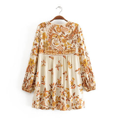 Floral Printed V-Neck Long Sleeve Lace-Up Blouse Mssza