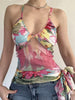 Floral Prints Slim Fit Vest Lace Up Causal Holiday Style Chic Trendy Camisole Tops Mssza