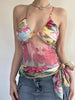 Floral Prints Vest Lace Up Causal Holiday Style Chic Trendy Camisole Tops Mssza