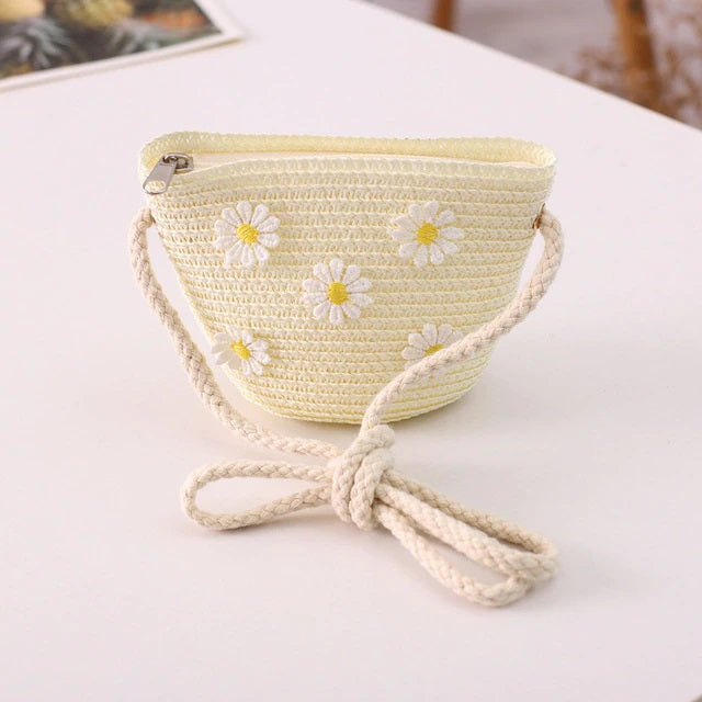 Floral Rattan Mini Straw Beach Handmade Crossbody Bag Mssza