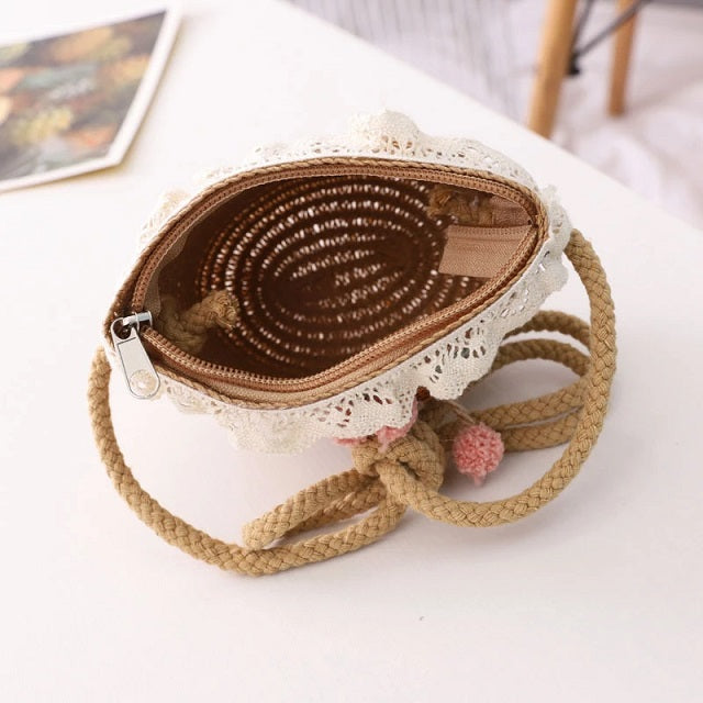 Floral Rattan Mini Straw Beach Handmade Crossbody Bag Mssza