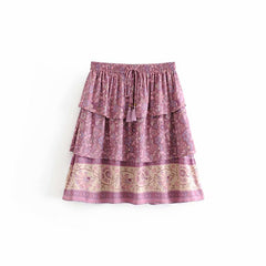 Floral boho style rayon print short oversize skirt Mssza