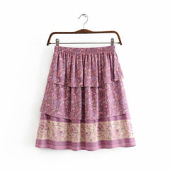 Floral boho style rayon print short oversize skirt Mssza