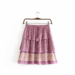 Floral boho style rayon print short oversize skirt Mssza
